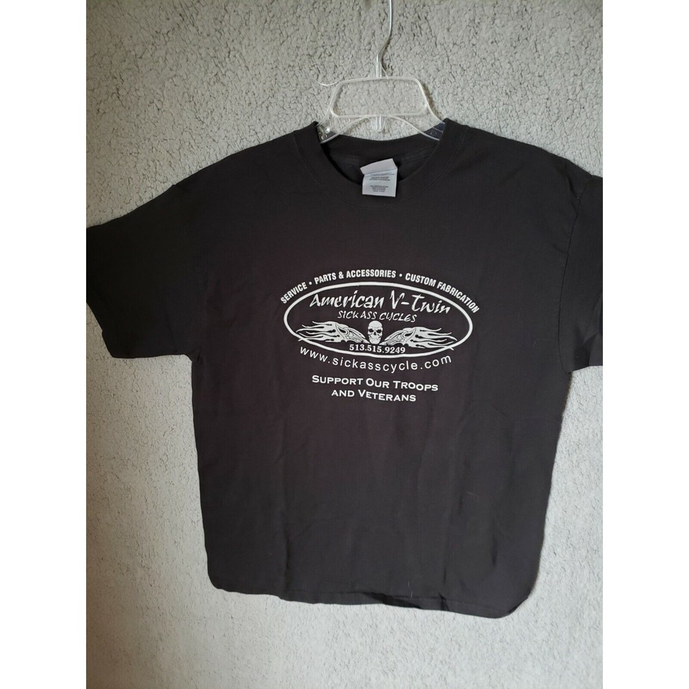 American V-Twin Sick Ass Cycles Motorcycle Logo Men's Black T-Shirt Size Large